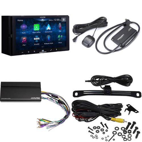 Alpine iLX-W670 7" Mechless Bluetooth Car Receiver Deck Deluxe Package with KTA-450 4-Channel Amplifier, Sirius XM SXV300 Tuner, and Backup Camera. Android Audio and iPhone Apple Car Play Integration- Used Open Box