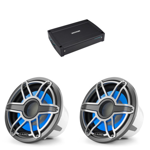 JL Audio (2 ) M7 12" Marine LED Subwoofer, Sport Grill Gunmetal w/ Kicker KXMA1500.1 Amplifier
