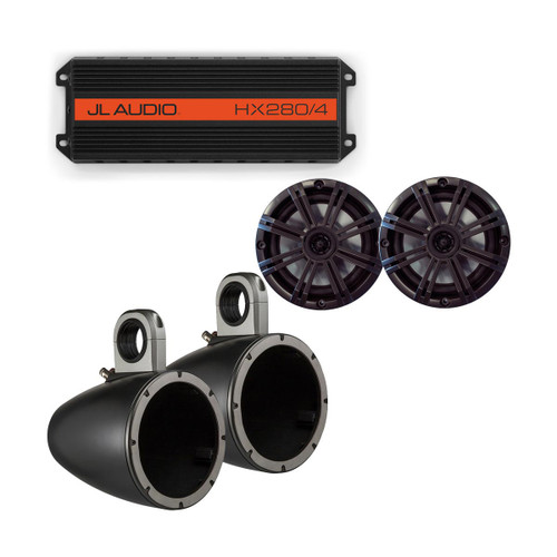 JL Audio HX280/4 Powersports Amp with Kicker KMTES speaker enclosure and OEM 6.5" Kicker Marine Speakers