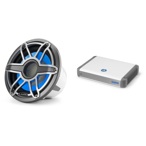 JL Audio M7 12" Marine LED Subwoofer, Sport Grill Gunmetal w/ MHD750/1 Amplifier