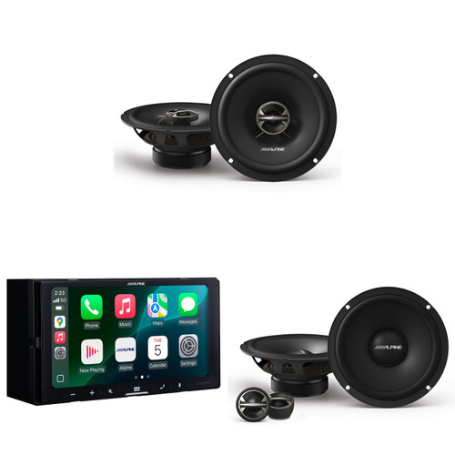 Alpine iLX-W770 Digital Multimedia Receiver with Wireless CarPlay and Android Auto Compatibility w/ EL-E65C-G 6.5" Component & EL-E65-G Coaxial Speaker Set