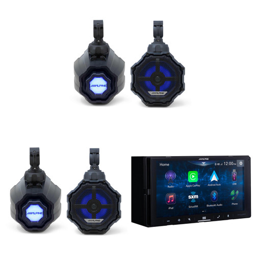 Alpine iLX-W670-S Receiver w/ (2) SPV-65RGB-CAN 6.5” Cage-Mounted Universal Weather-Resistant Coaxial RGB LED Speaker Pods