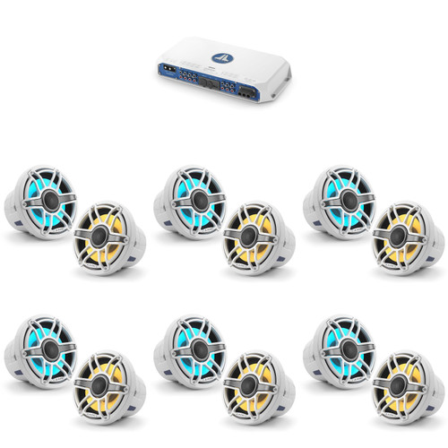 JL Audio MV600/6i w/ (6) M6-880X-S-GwGw-i, RGB LED Gloss White, Sport Grille Speakers