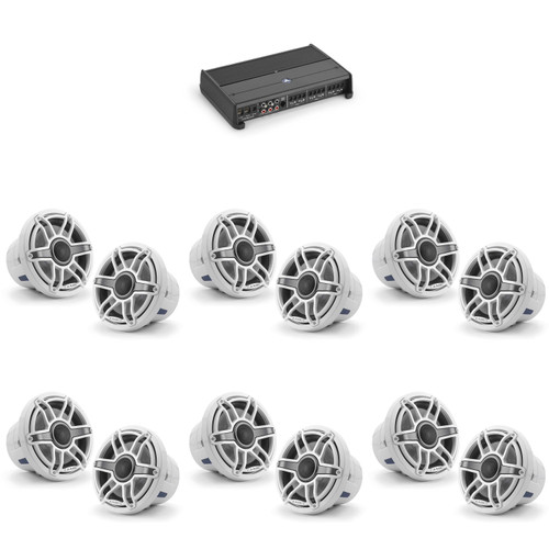 JL Audio XDM600/6 w/ (6) M6-880X-S-GwGw, Gloss White, Sport Grille Speakers