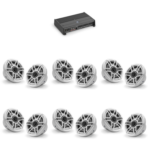 JL Audio XDM600/6 w/ (6) M6-650X-S-GwGw, Gloss White, Sport Grille Speakers
