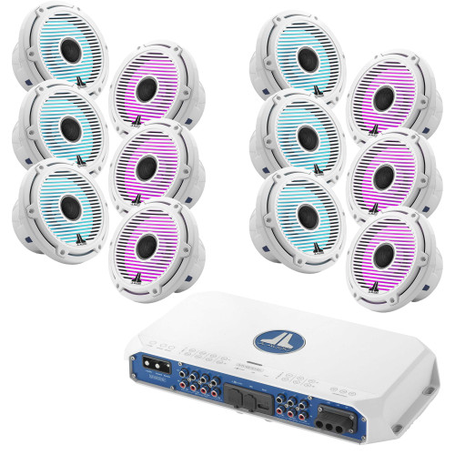 JL Audio (6) OEM M6-770x-C-GwGw-i Classic Grill Led ( 3 Pair ) w/ MV600/6i Amp Bundle