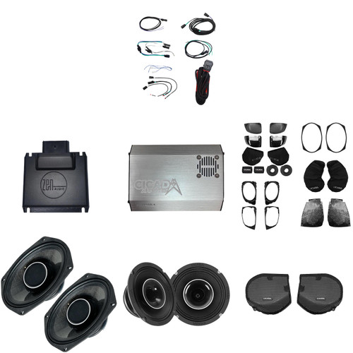 Cicada Audio FLX-CH 6.5” & 6x9" Coaxial Speakers with 1400W Amplifier, A2B Adaptor & Lid Cut Kit for 24+ HD Street Glide