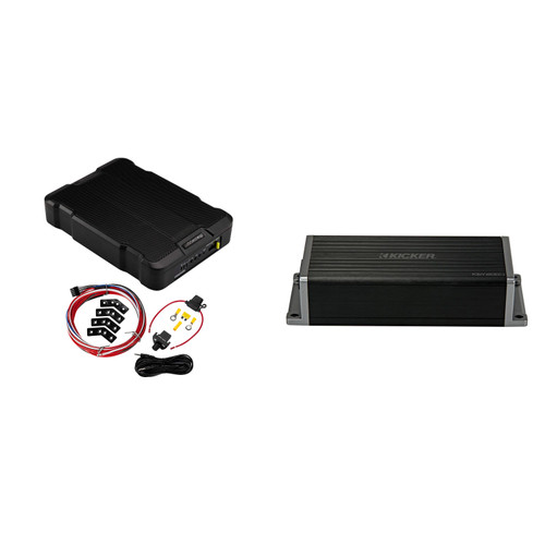 Kicker 47KEY2004 4-Channel DSP Smart Amplifier, 4x50W w/ 51HS12 Hideaway Compact Powered Subwoofer, 12-Inch Bundle