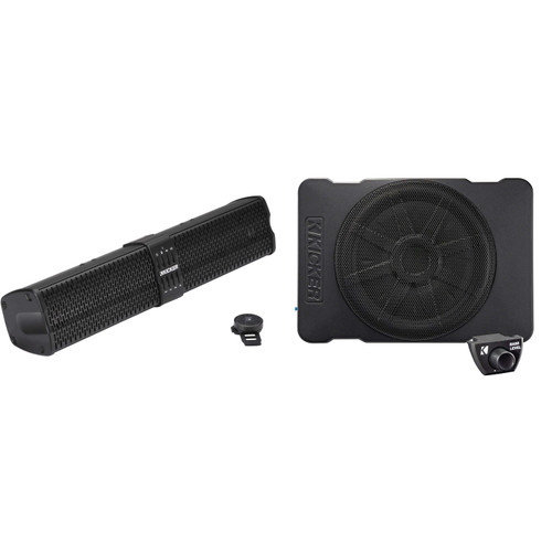 Kicker 47KPB1 PowerBar KPB1 20-inch BlueTooth Powered UTV Soundbar, Black Weather-Proof Enclosure w/ 51HS10 Hideaway Compact Powered Subwoofer, 10-Inch Bundle