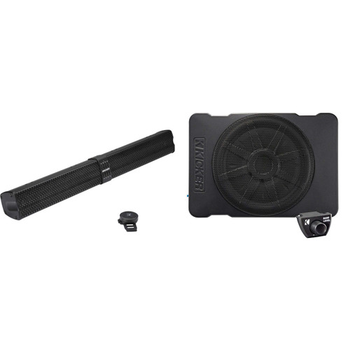 Kicker 47KPB2 PowerBar KPB2 34-inch BlueTooth Powered UTV Soundbar, Black Weather-Proof Enclosure w/ 51HS10 Hideaway Compact Powered Subwoofer, 10-Inch Bundle
