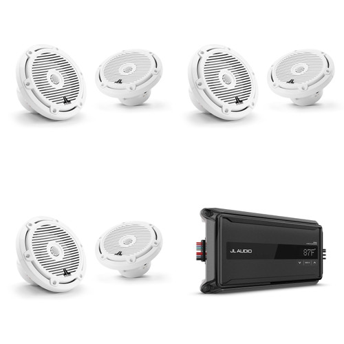 JL Audio Marine AP600/6 Amplifier w/ (3) M3-650X-C-Gw 6.5 Classic Grill White Speakers Audio Upgrade
