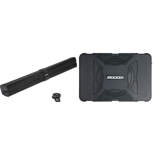 Kicker 47KPB2 PowerBar KPB2 34-inch BlueTooth Powered UTV Soundbar, Black Weather-Proof Enclosure w/ 51HS8 Hideaway Compact Powered Subwoofer, 8-Inch Bundle