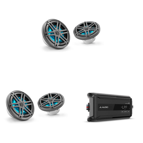 JL Audio AP300/4 w/ (2 Pair ) M3-650X-S-Gm-i LED 6.5 Sport Grill Gunmetal Speakers