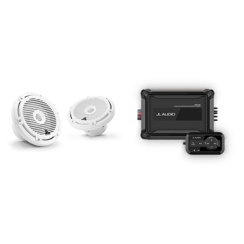 JL Audio Marine AP200/4BT Bluetooth Amplifier w M3-650X-C-Gw - M3 6.5" Marine Coaxial Speakers (pair) - Gloss White Classic Grilles