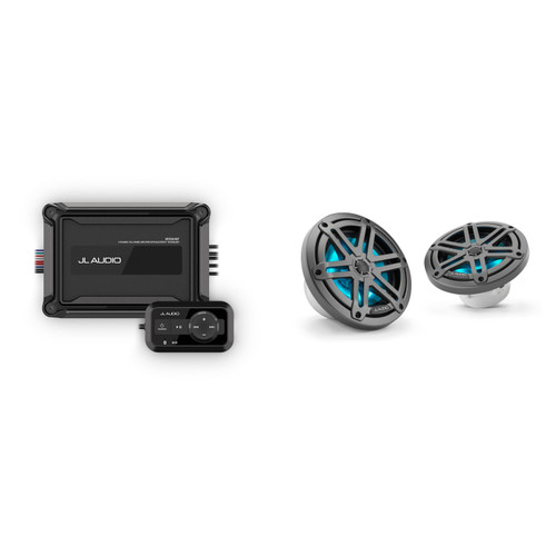 JL Audio Marine AP200/4BT Bluetooth Amplifier w/ M3-650X-S-Gm-i LED 6.5 Sport Grill Gunmetal Speakers