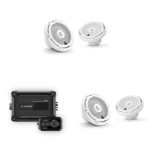 JL Audio Marine AP200/4BT Bluetooth Amplifier w ( 2 Pair ) M3-650X-C-Gw - M3 6.5" Marine Coaxial Speakers (pair) - Gloss White Classic Grilles