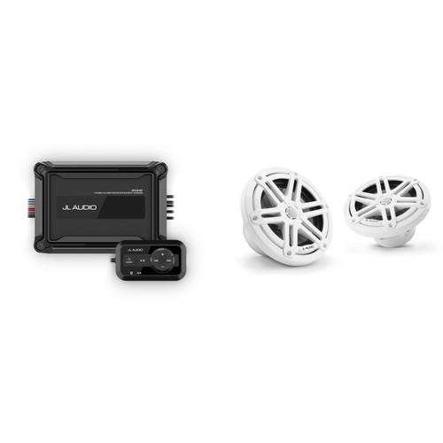 JL Audio Marine AP200/4BT Bluetooth Amplifier w M3-650X-S-Gw - M3 6.5" Marine Coaxial Speakers (pair) - Gloss White Sport Grilles