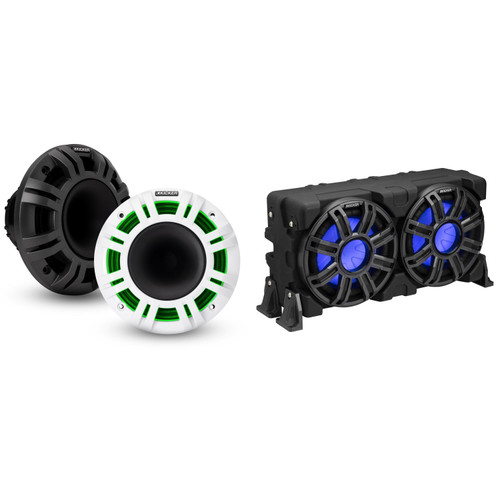 Kicker Marine 48KMXL65 6.5" 4-Ohm RGB LED KMXL Horn-Loaded Marine Coaxial Speakers w/ 51MWLE104 - MWE 10-Inch Loaded Premium Marine Sub Encl w/ Passive Radiator