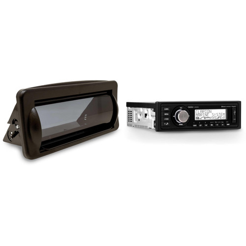 Clarion M508 Single DIN Digital Media Receiver with built-in Bluetooth with Creative Audio CAMC1B Marine Single DIN Radio Mounting Kit with Retractable Cover (Black)