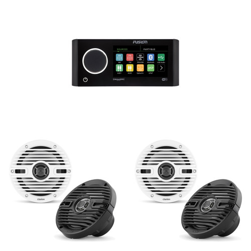 Fusion MS-RA770 Apollo Source Unit w/ ( 2 Pair ) Clarion CMS-651-CWB 6.5-inch Coaxial Marine Speakers ( Includes White & Black Classic Grilles )