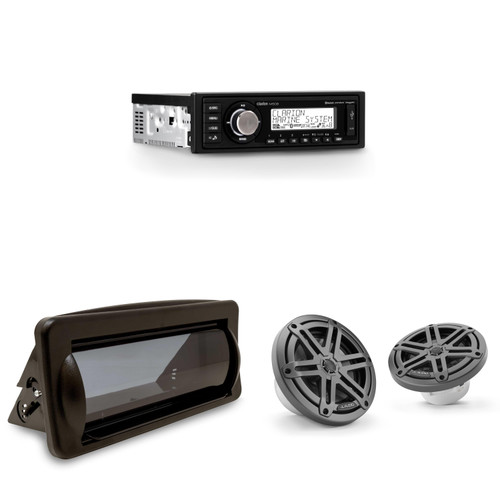 Clarion Marine Boat Audio Upgrade M508 Source Unit, Marine Cover, (1 Pair ) M3-650X-S-GM Gun Metal Sport Grill Speakers