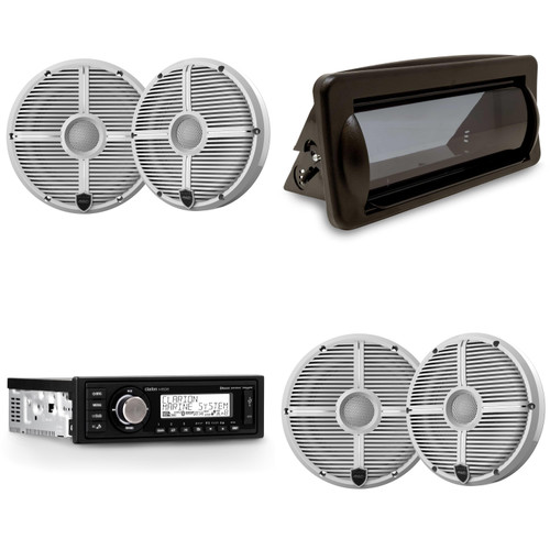 Clarion Marine Boat Audio Upgrade M508 Source Unit, Marine Cover, (2 Pair ) RECON 6 XW-W Recon Series 6.5" 60-Watt RMS Coaxial Speakers With White XW Grilles Bundle