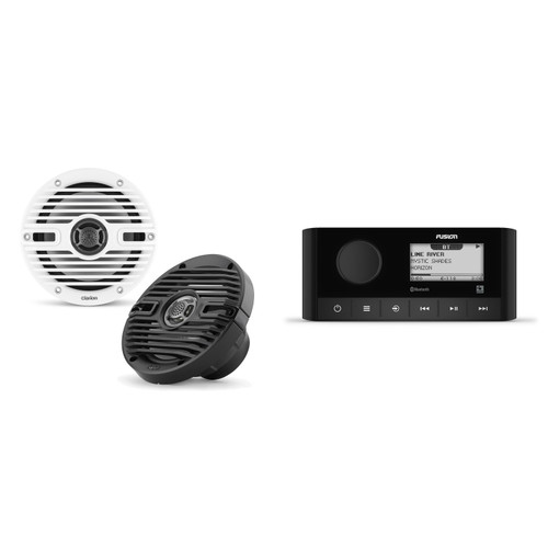 Fusion MS-RA60 Source Unit w/ Clarion CMS-651-CWB 6.5-inch Coaxial Marine ( Includes White & Black Classic Grilles)
