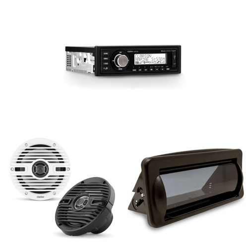 Clarion Marine Boat Audio Upgrade M508 Source Unit, Marine Cover, (1 Pair ) 6.5" Classic Grill Speakers