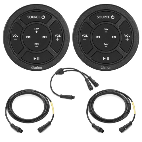 Clarion Two CMR-10 Round, Marine Wired Remote w/ CMC-RC-6 6 ft (1.83 m) Remote Extension Cables