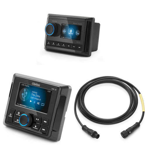 Clarion CMM-30 Marine Source Unit with Color LCD Display & CMR-30 Wired Marine Remote with 2.4" LCD Display & 6' cable
