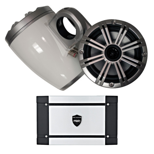 Kicker Marine  Wake Tower System w/ Silver 6.5 Speakers, Wet Sounds HT-4 400 Watt Marine Amp