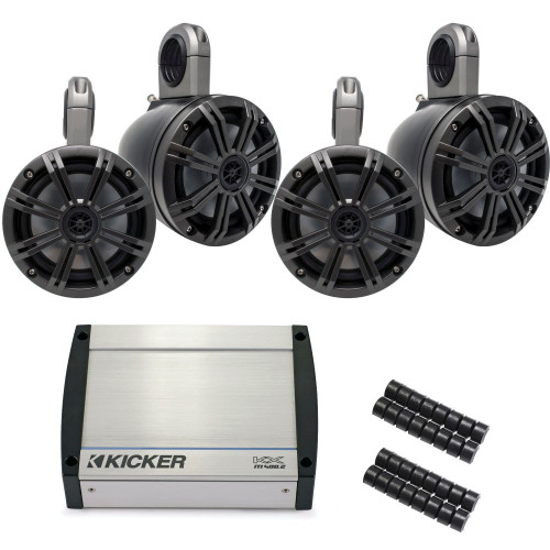 Kicker UTV Bundle: 40KXM4002 Amp & Four Charcoal Kicker KM 6.5s w/ Black KMTES Enclosures