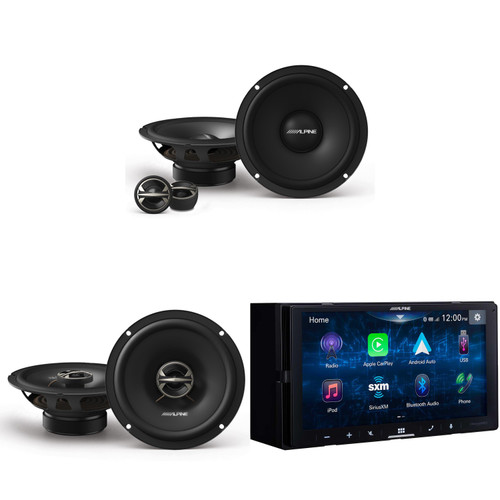 Alpine iLX-W670 Digital Multimedia Receiver with CarPlay and Android Auto Compatibility w/ EL-E65C-G 6.5" Component & EL-E65-G Coaxial Speaker Set