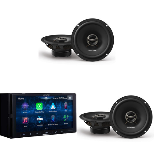 Alpine iLX-W670 Digital Multimedia Receiver with CarPlay and Android Auto Compatibility w/ (2) EL-E65-G Coaxial Speaker Set