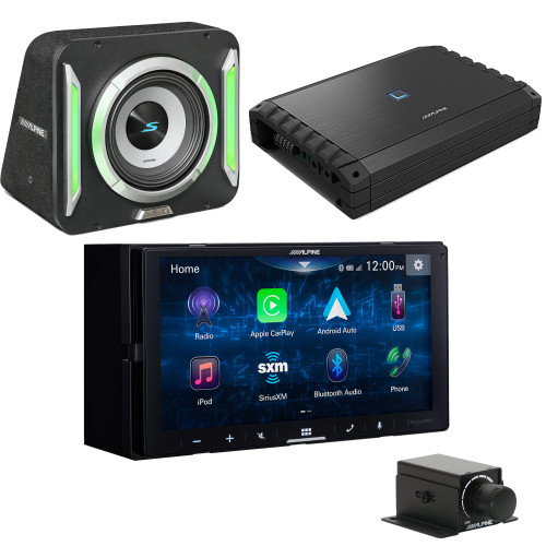 Alpine ILX-W670 Receiver & S2-SB8 PrismaLink™ S2-Series 8" subwoofer Built-In RGB lighting & S2-A55V 5 Channel Amp w/ Rux Bass Knob Bundle - Used, Open Box