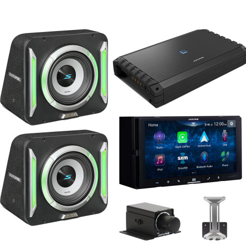 Alpine ILX-W670 Receiver & (2) S2-SB12 PrismaLink™ S2-Series 12" subwoofer Built-In RGB lighting & S2-A120M Amplifier w/ Rux Bass Knob Bundle - Used, Open Box