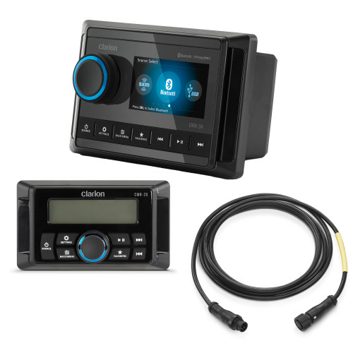 Clarion CMM-30 Marine Source Unit with Color LCD Display & CMR-20 Wired Marine Remote with 2.4" LCD Display & 6' cable