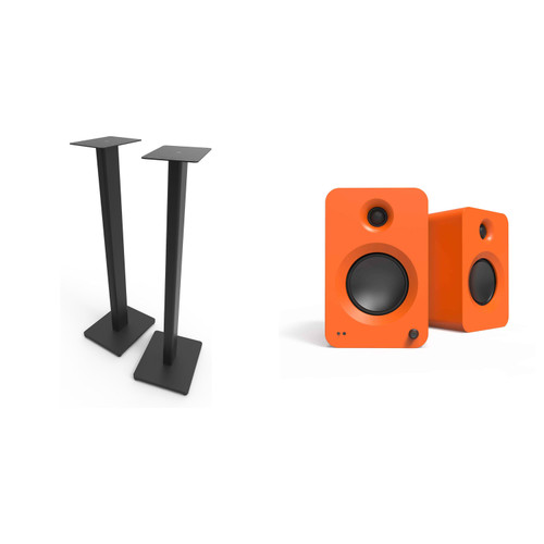 Kanto Ren Powered Speaker System - Orange, and Kanto ST34 Speaker Stands - Black