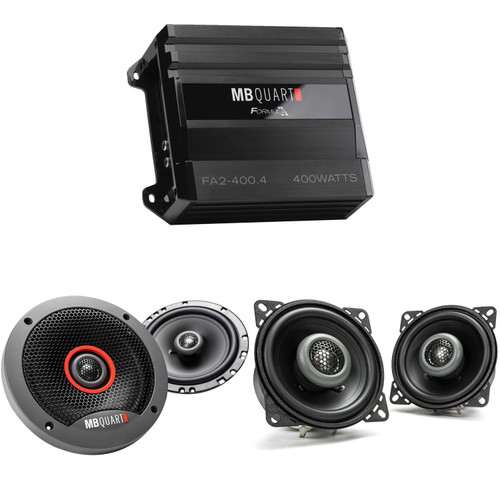 MB Quart FA2-400.4 FORMULA 400 Watt Amplifier 4-Channel Car Audio Amplifier with MB Quart FKB116 Formula 6.5" and FKB110 Formula 4" Coax Speakers