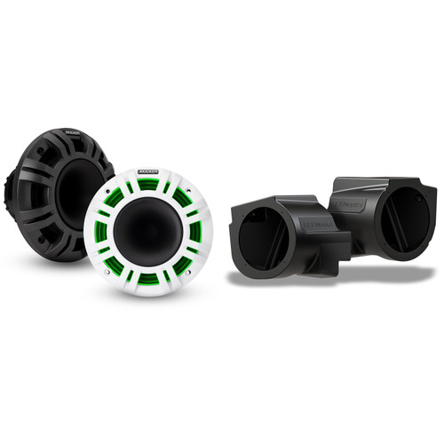 Kicker 6.5" Horn-Loaded LED Marine Speakers w/ RZ5-F65U In-Dash 6.5" Speaker-Pods Compatible with 2020-2024 Polaris RZR Pro Series