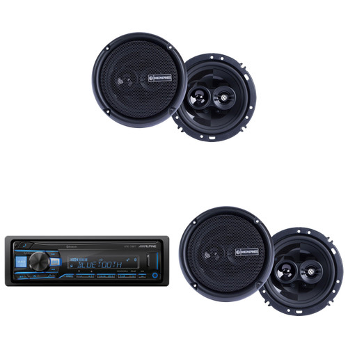 Alpine UTE-73BT Mech-less Bluetooth Receiver w/ ( 2 Pair ) Power Reference PRX603 6.5" 3-Way Speakers
