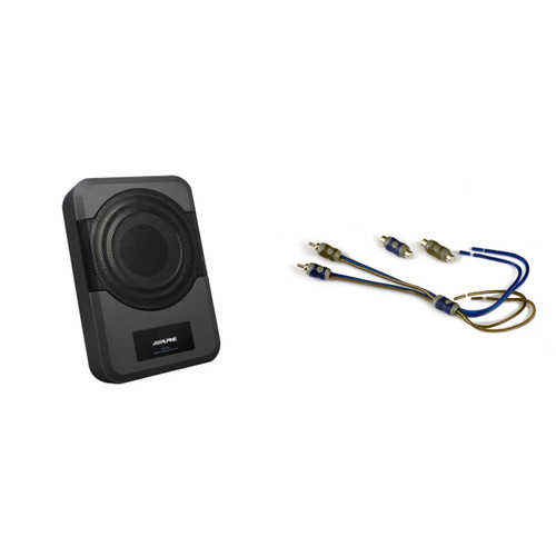 Alpine PWE-S8 Compact Powered 8" Subwoofer System w/ 46KISL K-Series Interconnect, Speaker Wire To RCA Adapter