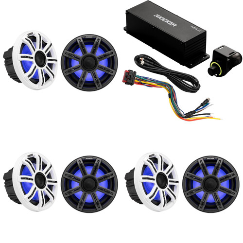 Kicker Premium Marine ( 3 Pair ) 8" Coaxial & MSLC RGBW LED Controller w/ Remote