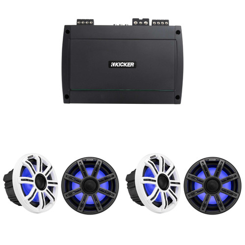 Kicker Premium Marine (2 Pair ) 8" Speaker and Amplifier bundle ( 51MSC84 & 48KXMA8004 )
