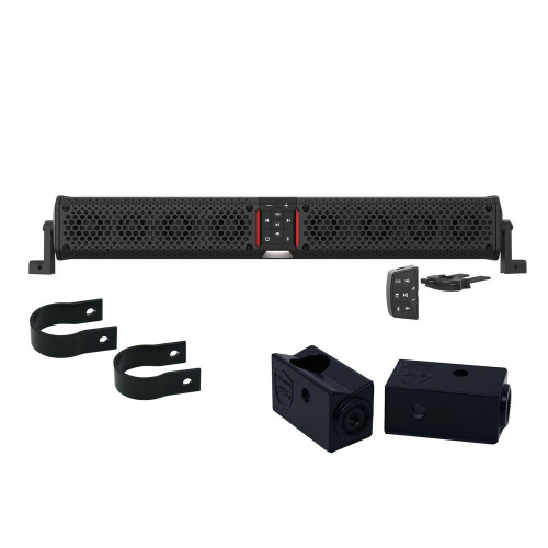 Wet Sounds STEALTH-XT-8-B STEALTH XT 8 Speaker All-In-One Amplified Bluetooth Soundbar With Remote – Black with Slider Brackets and 2.00" Round Clamps