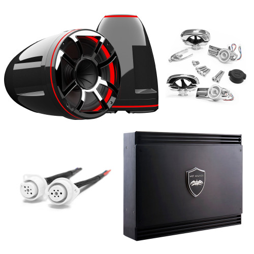 Wet Sounds Package - REV 12-HD-B-XS-SC 12" Black "XS" Grill Swivel Clamp Tower System with Wet Sounds SDX2 1250 Watt RMS 2 Channel Amplifier