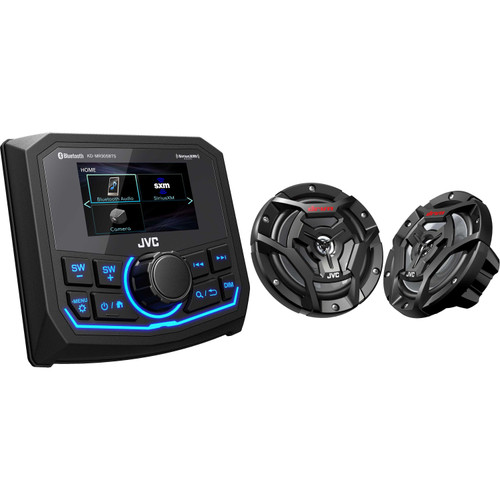 JVC KD-MR305BTS Powersports/Marine Weatherproof Radio with 1 Pair JVC CS-DR6200M Marine Speakers 6.5" 2-way Black