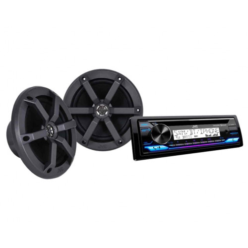 JVC KD-PKT92MBS Marine / UTV CD Receiver with Bluetooth + Pair of 6.5 inch 2-Way Marine / UTV Speakers (KD-T92MBS + CS-MS620)