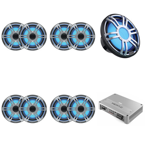 Hertz Marine 8x 6.5" Marine HEX-65-S-LD-G 10" HMS-10-S2-LD-G Subwoofer & Venezia-Compact-V5C 5Ch. Amplifier Bundle