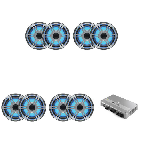 Hertz Marine 8x 6.5" Marine HEX-65-S-LD-G & Venezia-V8-DSP-X2 DSP Hi-Res Amplifier Bundle